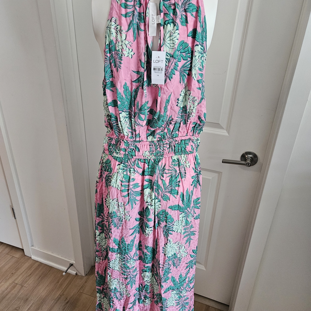 LOFT Pink and Green Floral Maxi Dress